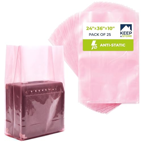 24" x 10" x 36" Pink Anti-Static Poly Bags, Pack of 25 - ESD Safe 4 Mil Plastic Bags for Electronics & Computer Parts, Industrial Anti-Static Packaging, Gusseted Bottom, Amine-, Latex-, Silicone-Free | ESD Safe 4 Mil Bags for Electronics & Computer Parts, Gusseted Bottom, Anti-Static Packaging