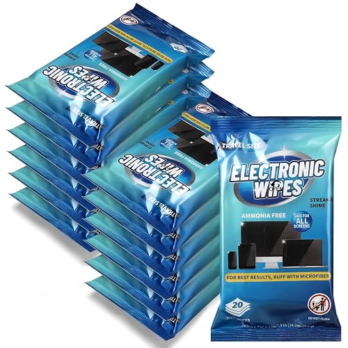 240 Wipes/12 Pack Electronic Cleaning Wipes, Pre-Moistened Screen Wipes | for TVs, Computer, Monitor, Phones and Other Electronics, Resealable for a Freshness Lock, No Scratches, No Steaks