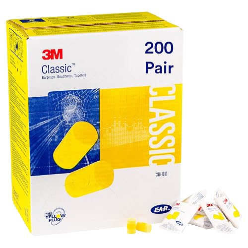 3M Ear Plugs, E-A-R Classic 310-1001, Uncorded, Disposable, Foam, NRR 29 | 200 Pairs/Box, 1 Pair/Pillow Pack, Foam, Regular Size, Roll Down, Yellow
