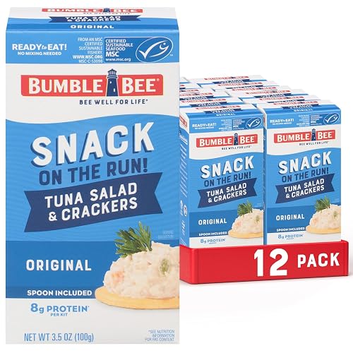 Bumble Bee Snack On The Run! Original Tuna Salad Kit (Pack of 12) | Ready to Eat Easy-Open Canned Tuna Salad with Crackers Snack Pack, 8g Protein per Box, Wild Caught MSC Certified Tuna
