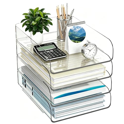 GEKANO Vertical 4-Tier Acrylic Desk Paper Organizer for A4/Letter Paper | File Organizer for Folders, Books and Office Supplies, Ideal Office Organizer for Home & Office & School Workspace