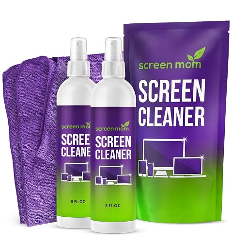Screen Mom Screen Cleaner Spray 2 Pack-2x8oz for TV, Car, Laptop & Computer | Streak-Free Finish, Glass & OLED Safe, Alcohol-Free Formula, Cleans Phones & Tablets, No Residue, Includes Microfiber Cloths