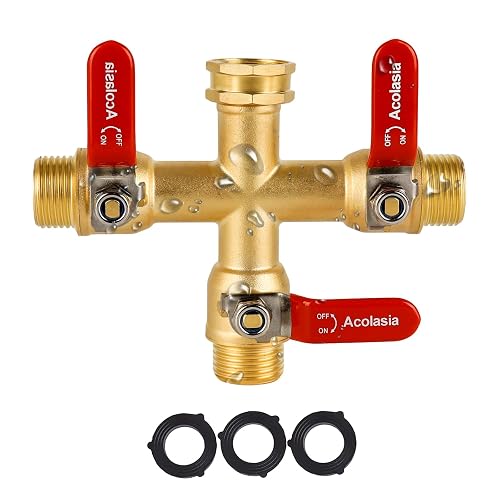 Hose Splitter 3 Way Heavy Duty Brass Garden Hose Splitter with 304 Stainless Steel Long Handle Outdoor Full Flow Hose Splitter Connector, 3/4" GHT Thread