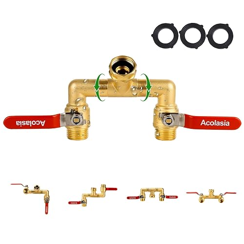 Hose Splitter 2 Way Heavy Duty Brass Garden Hose Splitter with 360° Rotatable, 304 Stainless Steel Long Handle Outdoor Full Flow Hose Splitter Connector, 3/4" GHT Thread