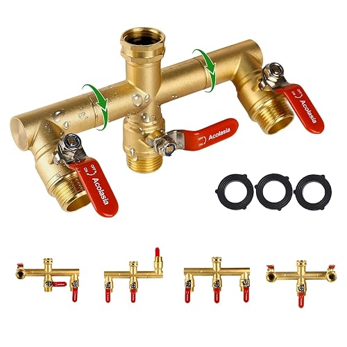 Hose Splitter 3 Way Heavy Duty Brass Garden Hose Splitter with 360° Rotatable, 304 Stainless Steel Long Handle Outdoor Full Flow Hose Splitter Connector, 3/4" GHT Thread