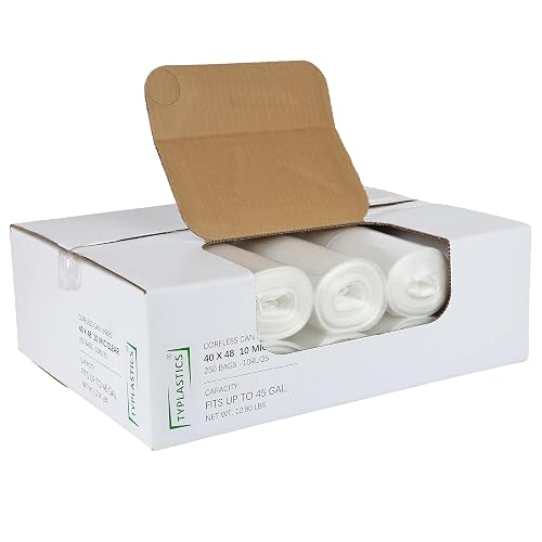 TYPLASTICS 40-45 Gallon Clear Trash Can Liners 40" x 48" Case of 250