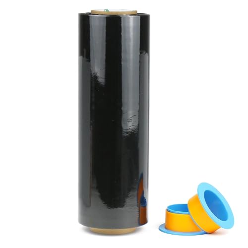 BOMEI PACK 1 Roll 1500ft Industrial Black Stretch Wrap 70 Gauge 15inch with 3inch Handles, Shrink Wrap Roll for Pallet Wrap, Durable Self-Adhering Packing, Moving, Heavy Duty