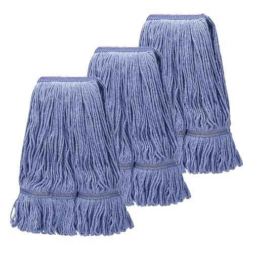 kCarpolyGeneral Cleaning Mop Heavy Duty Commercial Replacement, Heavy Duty Mop Head Commercial Replacement ，Wet Industrial Blue Cotton Looped End String Head Refill (Pack of 3) Blue