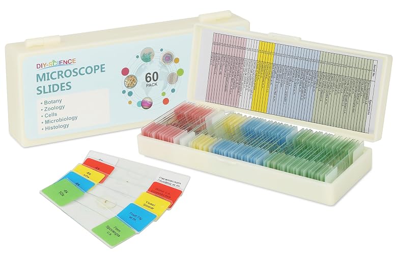 Microscope Slides with Specimens for Kids, 60 Lab-Grade Prepared Microscope Slides, Animal/Plant/Microbe/Tissue Samples, STEM Biology Kit for Homeschool, Classroom Labs & Science Education