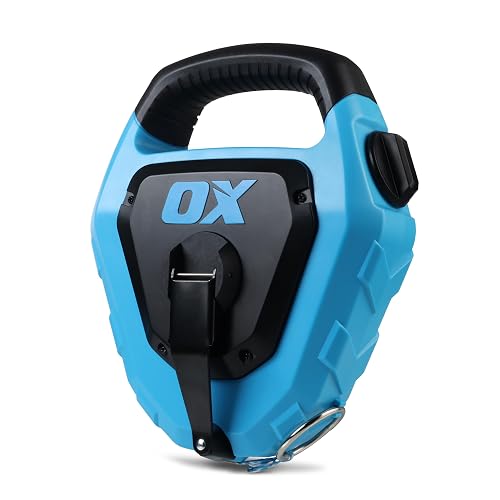 OX 150ft Giant Chalk Line Tool - Extra Bold 4:1 Quick Wind Reel | 150-ft extra bold cotton-nylon line reel with 4:1 quick-wind gear ratio, durable ABS body, and steel crank