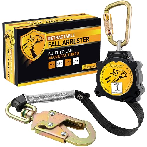 TRSMIMA Retractable Lanyard Fall Protection - Safety Lanyard 11FT Webbing | Self Retracting Lifeline SRL Fall Arrest for Safety Harness Construction Workers Snap Hook Class 1