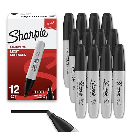 Sharpie Permanent Markers, Chisel Tip, Black, 12 Count - Home, School, Office Supplies