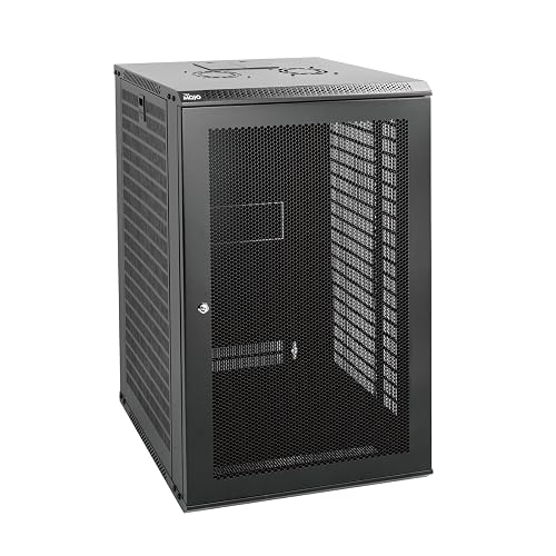 Tecmojo 18U Wall Mount Rack Network Cabinet for 19" IT Equipment,with Lockable Mesh Door and Side Panels,Cooling Fan,Black,17.7inch Depth for AV/Computer/Electronics Equipment Data Rack