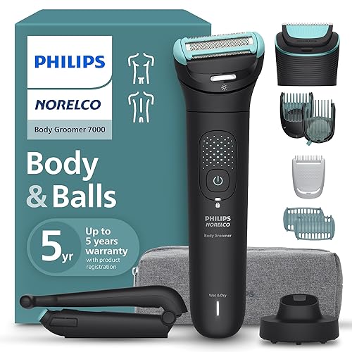 Philips Norelco Body Groomer 7000, Body & Balls, Dual Head Trimmer & Shaver | Full-Body Grooming, Triple Skin Protect Shave System, Bi-Directional Combs, Back Grooming, Travel Pouch, 120-Minute Runtime