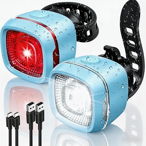 G2FS LITH Bicycle Front & Rear Lights, Type-C Rechargeable LED Bike Light Set, IPX6,Waterproof Flashlight for Night Riding, Safety Headlight Taillight, Kids Girls Children's Bicycle Accessories