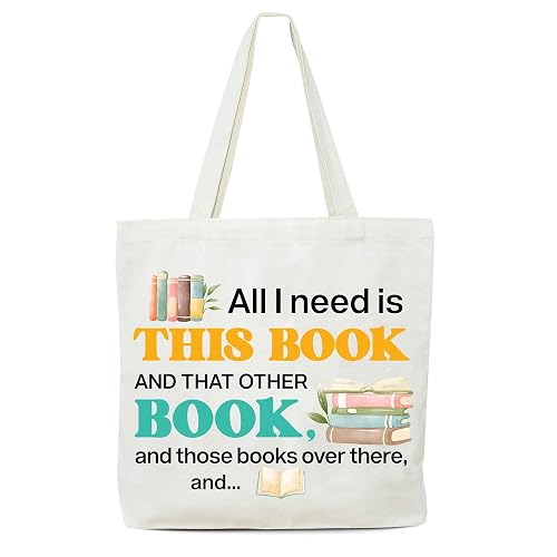 OZTEMETY Canvas Tote Bag, Reusable Shopping Bags, All I Need Are These Books, Gifts For Book Lovers And Readers, Teacher Gifts For Women, Christmas Thanksgiving Presents-12