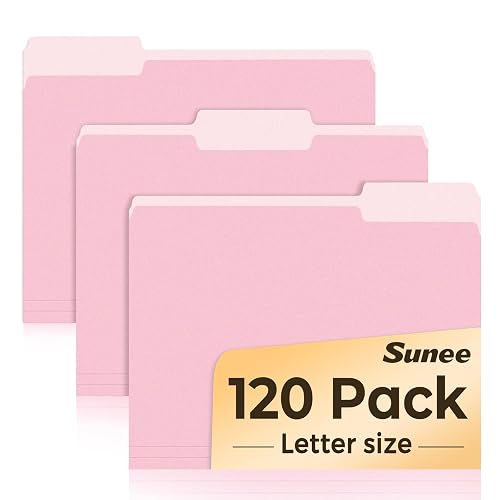 SUNEE File Folders, 120 Pack Manilla Folders 8.5 x 11, Colored File Folders Home Office School Supplies for Documents Files Paper, Pink