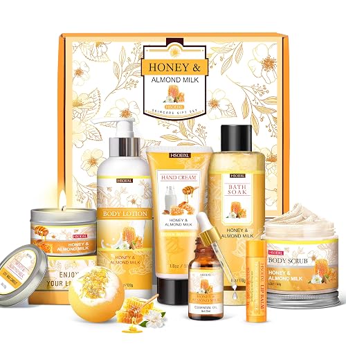 Birthday Gifts for Women, 9PCS Almond Milk & Honey Bath and Body Gifts Set | Self Care Gifts Spa Gift Basket, Relaxing Bath Sets Christmas Mothers Day Gifts for Mom, Girlfriend, Sister, Female Friends
