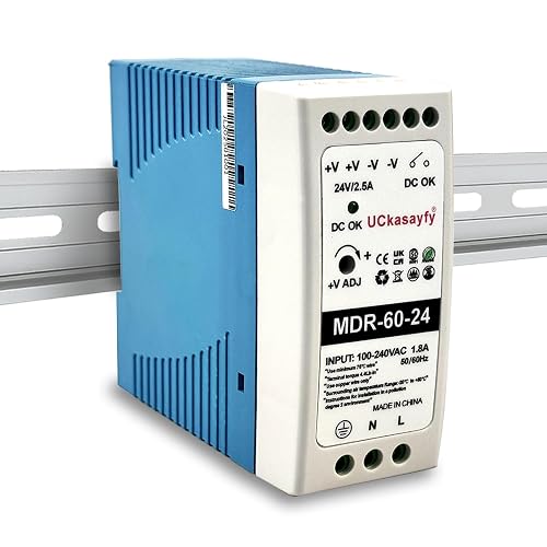 UCkasayfy MDR-60-24 DIN Rail Power Supply 24V 2.5A 60W Single Output, Input 100-240V AC 50/60Hz, Industrial AC/DC Switching Converter