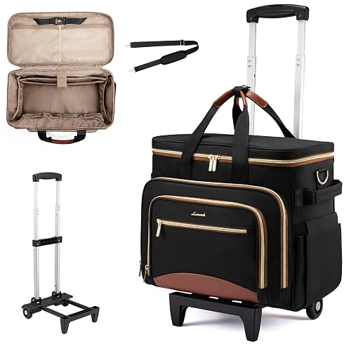 LOVEVOOK Rolling Teacher Bag, Laptop Tote with Detachable Dolly | Fits 17.3 Inch Laptop, Detachable Dolly, Large Rolling Tote Bag for Teacher Office Work Nurse, Adjustable Handle