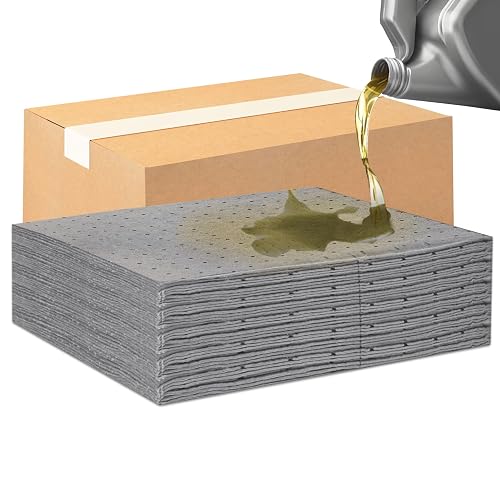 Oil Absorbent Pads – Heavy-Duty 15"x18" & 7.5"x18" Meltblown Polypropylene Mats | Tear-Resistant, Hydrophobic, Reusable, Fast Oil Cleanup for Automotive, Marine & Industrial Use (100, 7.5in x 18in)