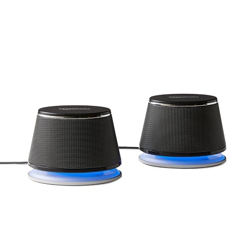 Amazon Basics Stereo 2.0 Speakers for PC or Laptop with Volume Control, 3.5mm Aux Input, USB-Powered, 1 Pair, Black