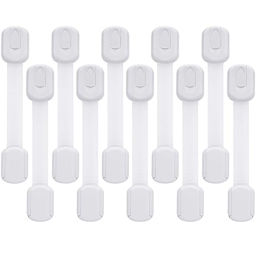 Goodv Child Safety Cabinet Locks - (10 Pack) Baby Proofing Latches to Drawer Door Fridge Oven Toilet Seat Kitchen Cupboard Appliance Trash Can with 3M Adhesive - Adjustable Strap No Drill No Tool