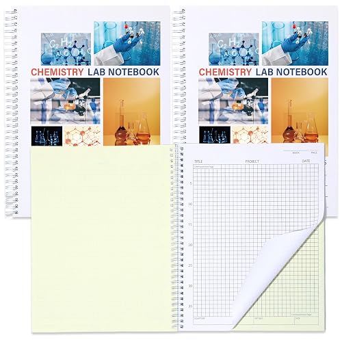 2 Pack 50 Sets Carbonless Lab Notebook with Periodic Table(200 Pages) | Science Grid Paper, Durable Translucent Cover, Wire-O Binding, 8.5'' X 11'', Ideal for Chemistry Students & Researchers