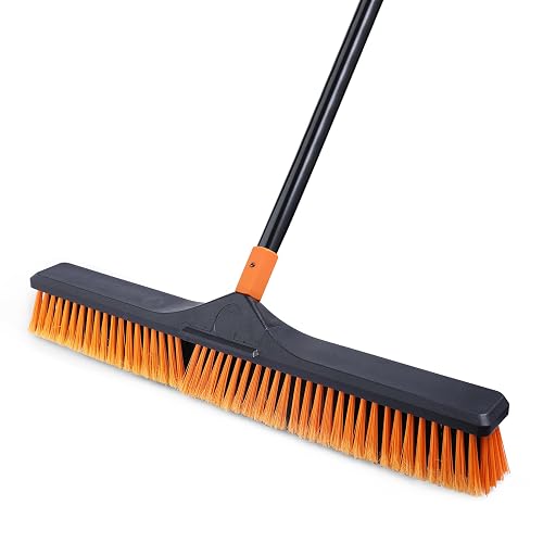 CLEANHOME Heavy Duty Push Broom with 65" Long Handle, 24" Stiff Bristle Broom for Garage, Shop, Concrete, Driveway & Deck, Efficient Indoor & Outdoor Sweeping