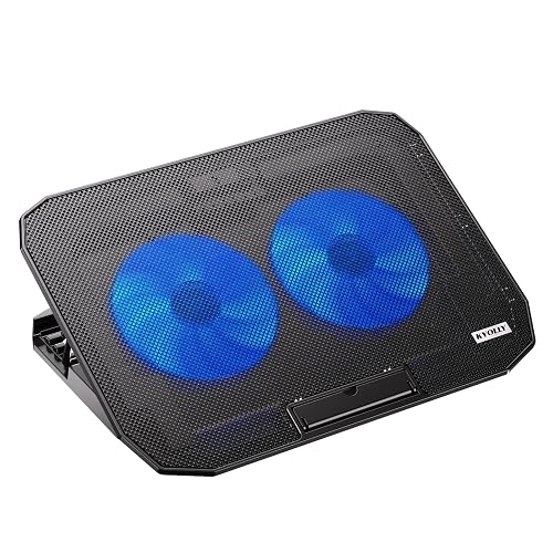 KYOLLY Ultra Slim Laptop Cooling Pad with 2 Quiet Big Fans, 5 Height Adjustable Ergonomic Stand, Portable Cooler for 10-15.6 Inch Laptops, Speed Control and 2 USB Ports