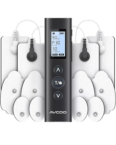 AVCOO 30 Modes TENS EMS Unit Muscle Stimulator for Pain Relief, 12 Pcs Pads | Compact Dual Channel EMS Muscle Stimulator for Back, Shoulder, Neck Pain Relief, Physical Therapy, 30 Intensity Levels