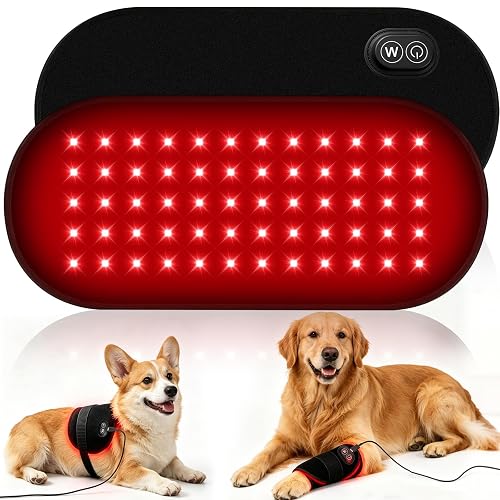 Red Light Therapy Pad for Dogs, 60 LEDs, 660nm & 850nm, 2 Adjustable Straps | Pet red light therapy wrap with 5 brightness levels, 30-minute timer and adjustable fit for back, hips, legs and joints