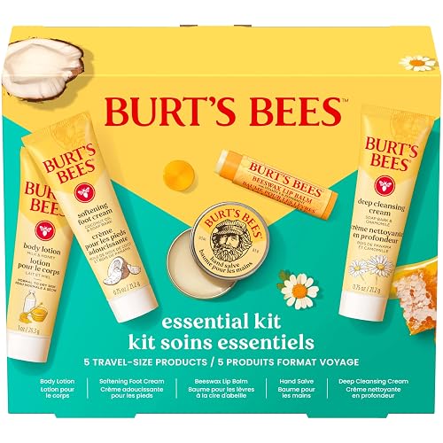 Burt's Bees Essentials Kit Gift Set, 5 Travel Size Products | Deep Cleansing Cream, Hand Salve, Body Lotion, Foot Cream and Original Lip Balm, Skin Care Essentials