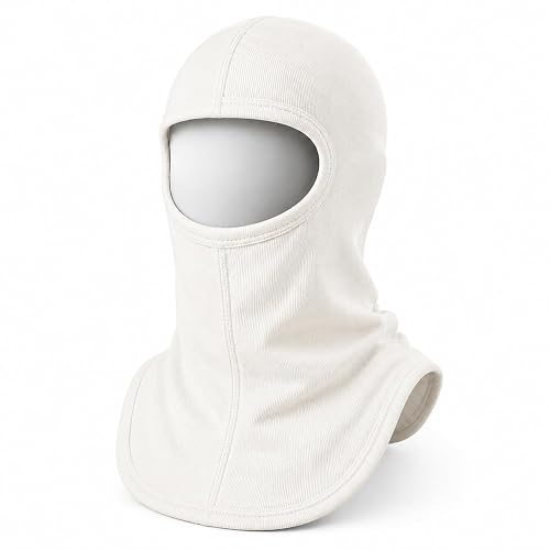 SafeGuardian Firefighter Hood Balaclava - Flame Resistant, Welding, Thermal Protection, Neck Gaiter Covering Face Lightweight Safety Gear for Firefighting Beige/White