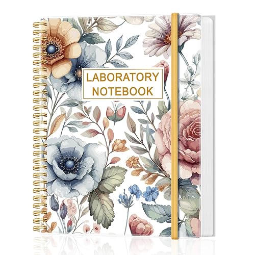 Tuun Fuplan Lab Notebook/Laboratory Notebook - (.25" Grid Format), Laboratory Notebook Quad Ruled Science Lab Book for Chemistry, Physics, 8" x 10", Spiral Bound, Flexible Cover, Flower