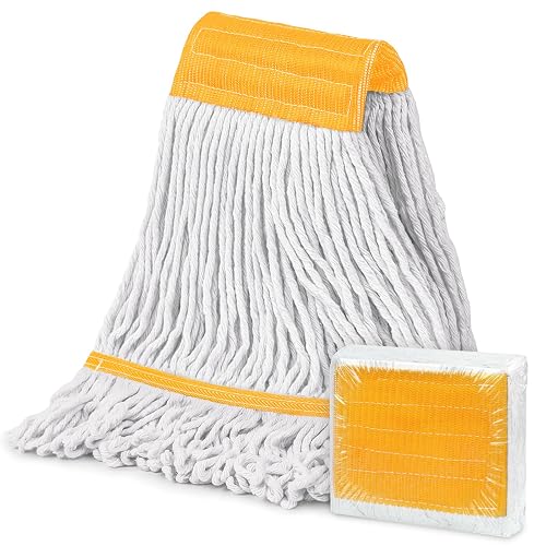 (1PK) Commercial Mop Head Replacement 16 oz, Heavy Duty Wet Industrial Mop Refills for Floor Cleaning, Cotton, String, Loop-Ended, 4.5” Headband, Janitor Supplies