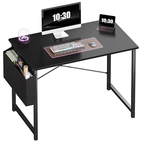 OLIXIS Small Computer Desk, 40 Inch Gaming Desks for Home Office | Writing Study Craft Work Table, Computer Workstation for Bedroom Small Spaces with Storage Bag, Black