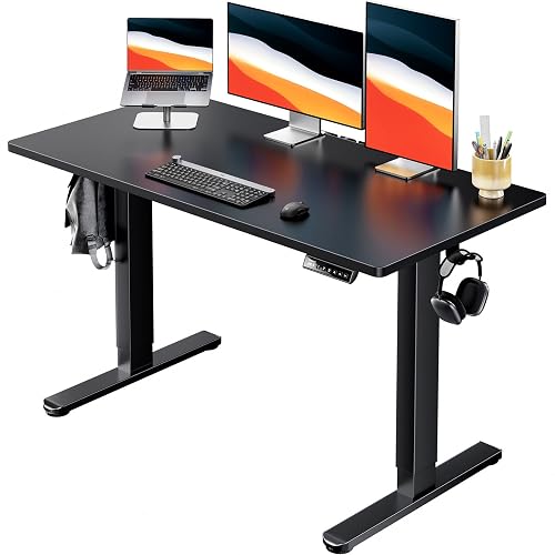 HUANUO Electric Standing Desk, Whole Piece Desktop, Adjustable Height Computer Desk, 4 Height Memory Settings, Sit Stand Up Desk for Home Office, 48" x 24", Black