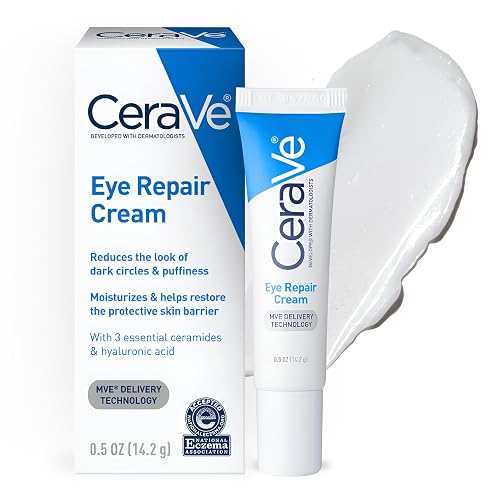 CeraVe Eye Repair Cream, Under Eye Cream for Puffiness and Bags, 0.5oz | Skin Care, Eye Cream, Hyaluronic Acid, Niacinamide, Marine Botanical Complex, Oil Free, Ophthalmologist Tested, Daily Use