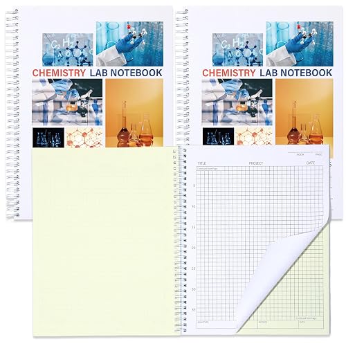 gisgfim 50 Sets Carbonless Lab Notebook with Periodic Table(100 Pages) | Science Grid Paper, Durable Translucent Cover, Spiral Binding, 8.5'' X 11'', Ideal for Chemistry Students & Researchers