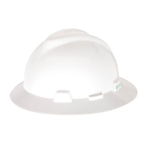 MSA V-Gard Full-Brim Hard Hat with Suspension - Polyethylene Shell, Superior Impact Protection and Self Adjusting Crown Straps - Standard Size Hard Hat