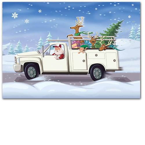 Utility Work Truck Service Vehicle Christmas Cards, Business 50-Pack | Bulk Corporate Holiday Cards, For City, Trade, & Union Contractors, Utility Companies, Service and Maintenance Businesses
