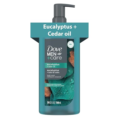 Dove Men Moisturizing Body Wash, Eucalyptus + Cedar Oil, 26oz | For dry skin, Helps nourish and refresh, With plant-based cleansers, For daily showers, Eucalyptus + Cedar Oil