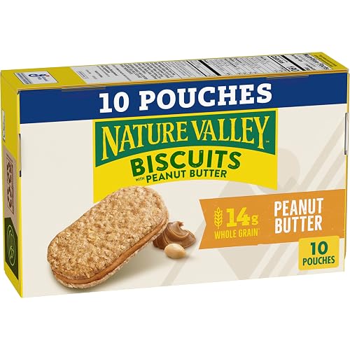 Nature Valley Peanut Butter Biscuit Sandwiches, 10 ct, 13.5 oz | Honey Biscuit with Creamy Peanut Butter Filling, 14g Whole Grain per Serving, Individually Wrapped