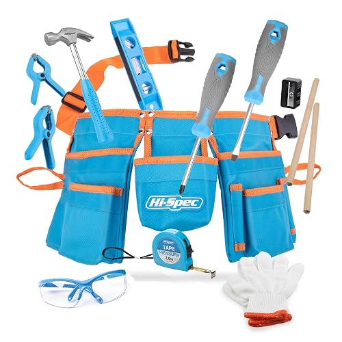 Hi-Spec Kids Tool Set with Tool Belt for Real Child-Sized STEM DIY, Blue | 16pc, real child-sized build, supervised STEM learning, confidence-building tasks, metal box, hands-on creativity, quick prep