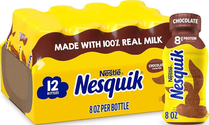 Nesquik Lowfat Chocolate Milk, 8 Fl Oz, 12 Pack | Ready to drink chocolate lowfat milk; 12 x 8 fl oz bottles