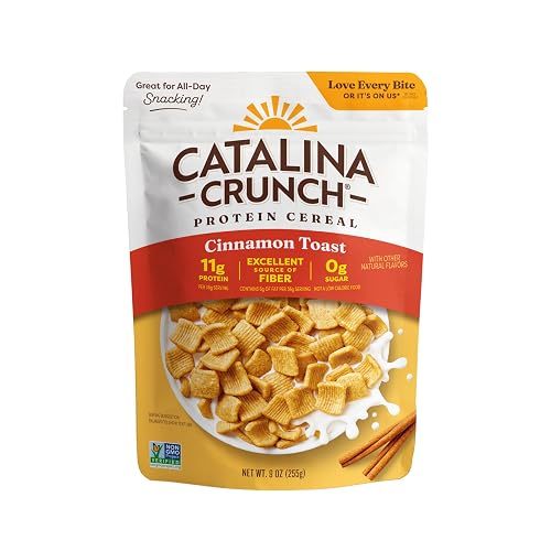 Catalina Crunch Protein Cereal, Cinnamon Toast, 9 oz Bag (Pack of 1) | Sugar Free, 11g of Protein, Gluten Free, Excellent Source of Fiber, Breakfast Cereal, Packaging May Vary