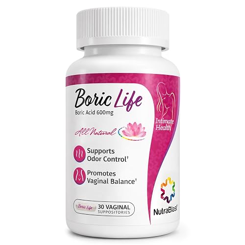 NutraBlast Boric Life Boric Acid Suppositories for Women 600mg, 30 Count | Supports Odor Control, Intimate Health Support, 100% Pure, Vegetable Capsules, Made in USA