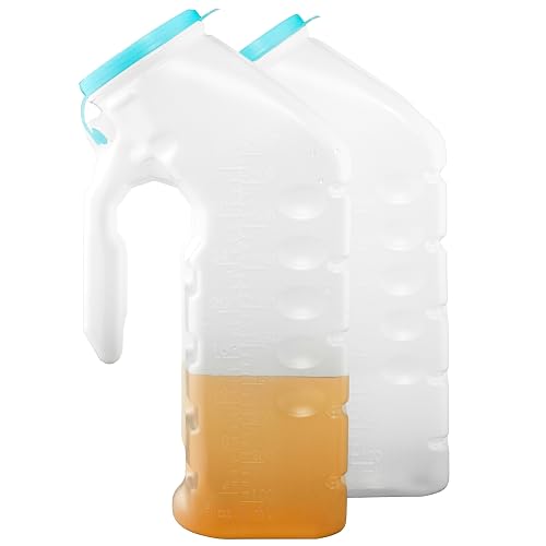 Male Urinal with Glow in The Dark Lid (2 Bottles) 32 Oz Urine Bottles for Men - Pee Bottles for Hospitals, Emergency and Travel