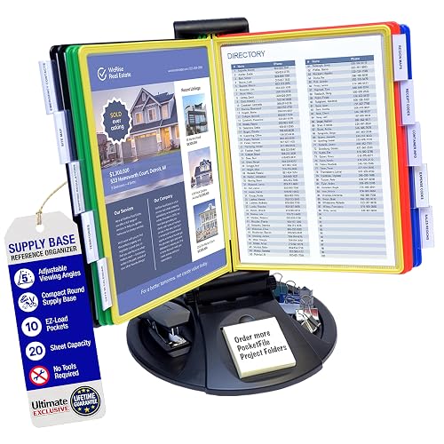 Ultimate Office AdjustaView Supply Base Desk Reference Display Organizer CL | 5 Adjustable Viewing Angles PLUS Functional Supply Storage Base, 10 Letter Size EZ-Load Color Pockets, Easy No Tool Assembly